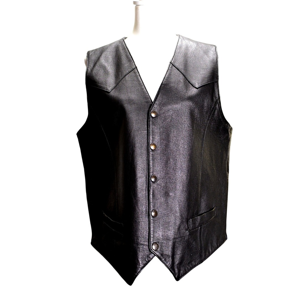 Catalani Men's Leather Vest Black L FU'S LEATHER WAY Motorcycle‎ Biker Grunge